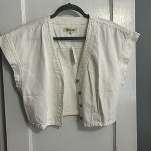 Madewell denim cap sleeve crop top in tile white